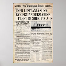 Vintage Lusitania Sinking Newspaper Headline Posters
