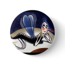 Vintage Madam Malaria Mosquito Pinback Button