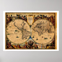Vintage Map Nova totius terrarum 1625 Poster