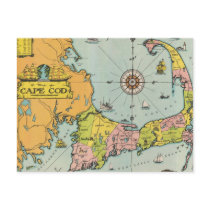 Vintage Map of Cape Cod Postcards