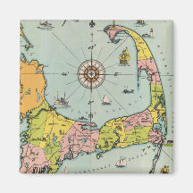 Vintage Map of Cape Cod Refrigerator Magnets