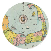 Vintage Map of Cape Cod Round Stickers