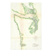 Vintage Map of Coastal Washington State (1857) Stationery