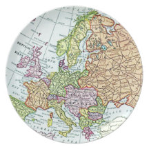 Vintage map of Europe colorful pastels Plates