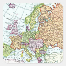 Vintage map of Europe colorful pastels Square Stickers