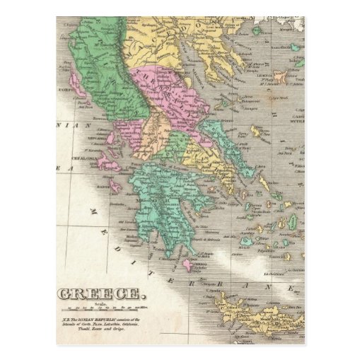 Vintage Map of Greece (1827) Post Cards