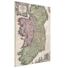 Vintage Map of Ireland (1716) Canvas Prints
