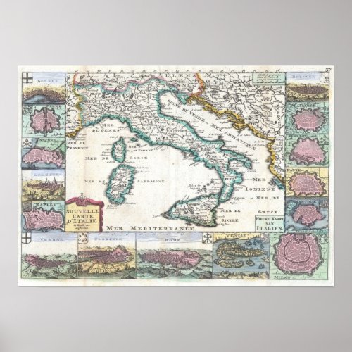Vintage Map of Italy (1706) zazzle_print