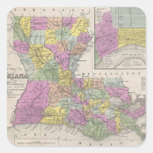 Vintage Map of Louisiana (1853) Square Stickers