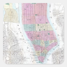Vintage Map of Lower Manhattan (1865) Square Stickers
