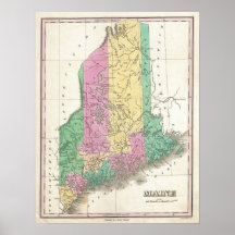 Vintage Map of Maine (1827) Print