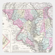 Vintage Map of Maryland (1855) Square Sticker