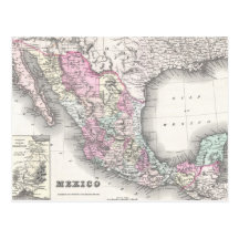 Vintage Map of Mexico (1855) Post Card