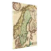 Vintage Map of Norway and Sweden (1831) Canvas Prints