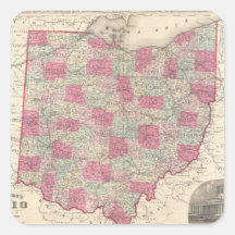 Vintage Map of Ohio (1864) Square Sticker
