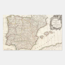 Vintage Map of Spain (1775) Rectangle Stickers