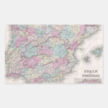 Vintage Map of Spain (1855) Rectangle Stickers