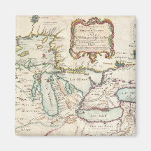 Vintage Map of The Great Lakes (1755) Refrigerator Magnet