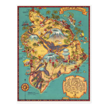 Vintage Map of the Island of Hawaii Post Card