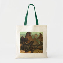 Vintage Marine Life Animals Sea Lions on the Shore Bag