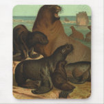 Vintage Marine Life Animals Sea Lions on the Shore mousepads