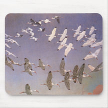 Vintage Marine Life Birds, Flock of Ibis Flying Mouse Pads