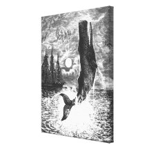 Vintage Marine Life Mammal, Sperm Whale Breaching Gallery Wrap Canvas