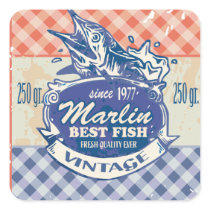 Vintage Marlin Best Fish Square Stickers