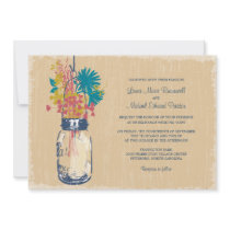 Vintage Mason Jar and Wildflowers Wedding Custom Invites