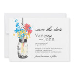 Vintage Mason Jar & Wild Flowers Save the Date Invites
