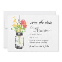 Vintage Mason Jar & Wild Flowers Save the Date