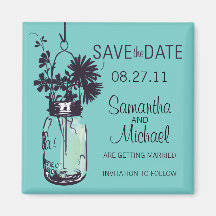 Vintage Mason Jar & Wild FlowersSave the Date Fridge Magnets