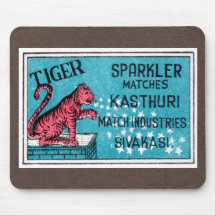Vintage Match Label- Tiger Sparkler Mouse Pads