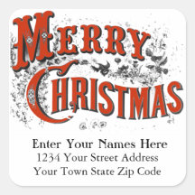 Vintage Merry Christmas Address Label Square Stickers