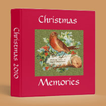 Vintage Merry Christmas Bird on Log with holly binders