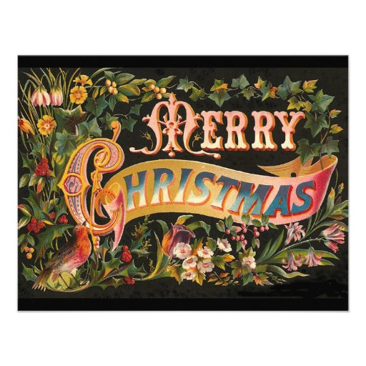 Vintage Merry Christmas Flower Design Announcement