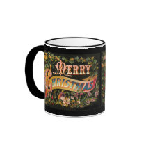 Vintage Merry Christmas Flower Design Mugs