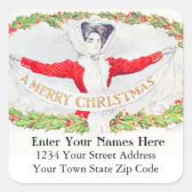 Vintage Merry Christmas Return Address Label Square Stickers