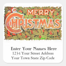 Vintage Merry Christmas Return Address Label Stickers