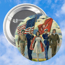Vintage Military Personnel; Patriotic Pinback Buttons
