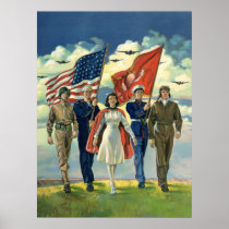 Vintage Military Personnel; Patriotic Poster