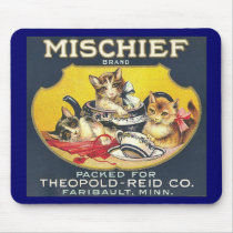 Vintage Mischief Brand Label Mouse Mats