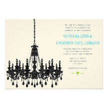 Vintage Modern Aqua Chandelier Wedding Invitations