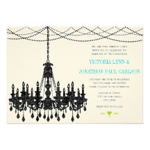 Vintage Modern Aqua Chandelier Wedding Invitations