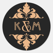 Vintage Modern Art Deco Gold & Black Monogram Sticker