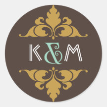 Vintage Modern Art Deco Mint & Gold Monogram Round Stickers