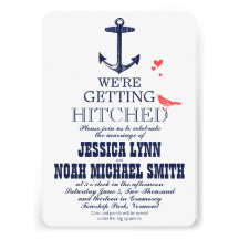 Vintage Modern Cute Coral Bird Navy Anchor Cards