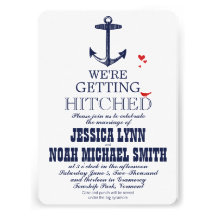 Vintage Modern Cute Red Bird Navy Anchor Wedding Announcements