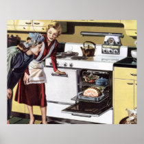 Vintage Mom in the Kitchen Cooking Easter Ham Print