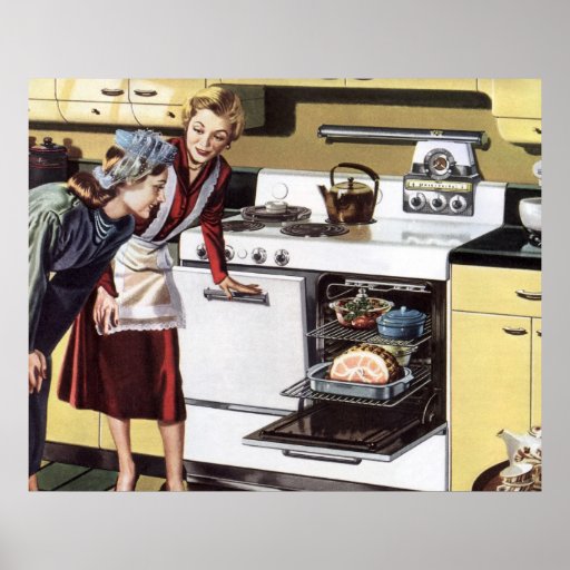 Vintage Mom in the Kitchen Cooking Easter Ham Print